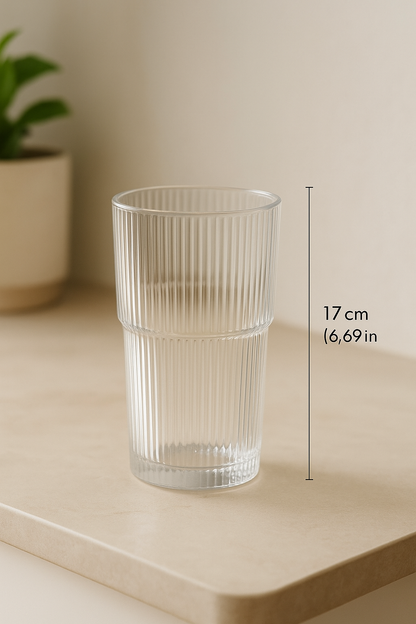 600ML Stripe Glass Coffee Cup with Lid & Straw